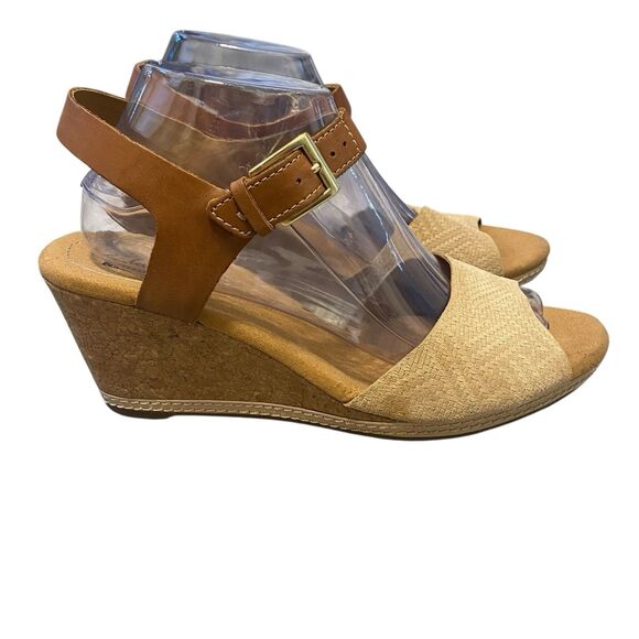 Clarks Helio Jet Wedge Sandals Women 9.5 EU 41 Brown Cork Slingback Boho Hippie - Picture 1 of 9